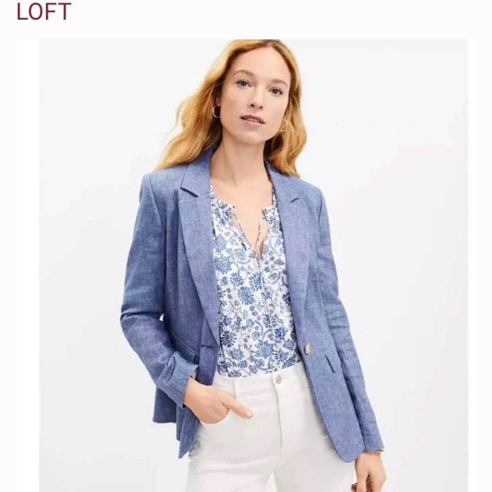Loft Linen Blue Blazer Jacket (Americano)
